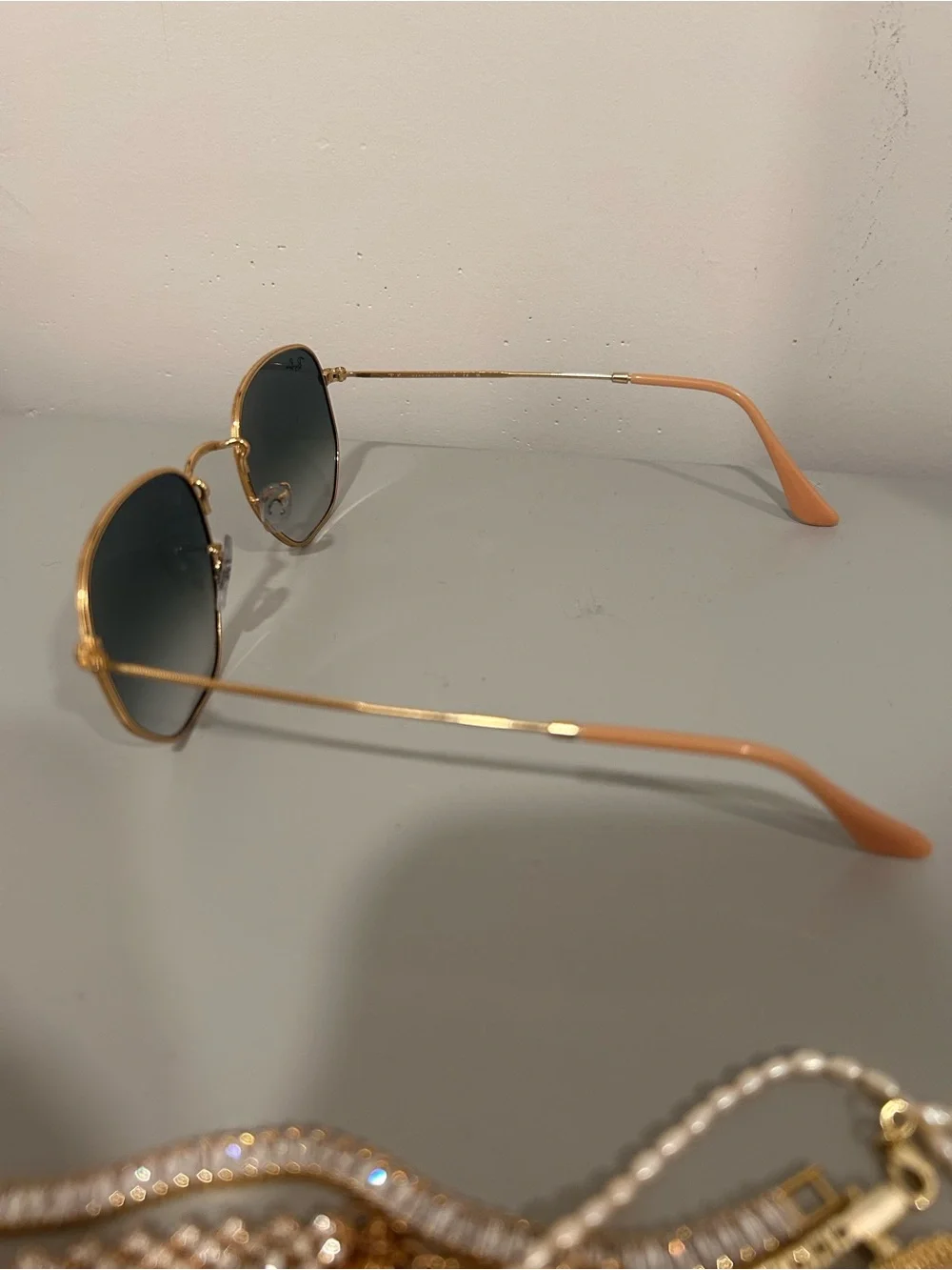Ray-Ban Hexagonal Sunglasses. Gold Frame & Blue Gradient Lenses